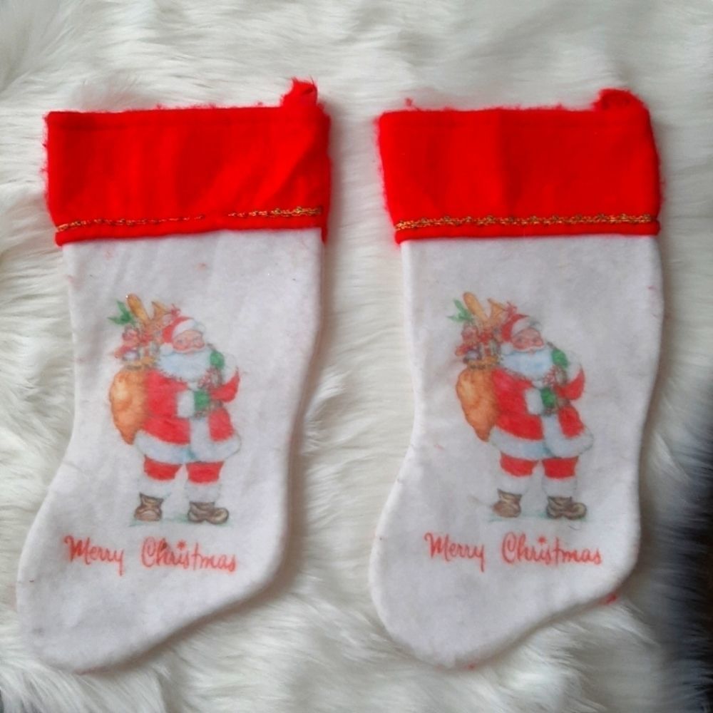 2 vintage 80s santa clause Christmas felt stockings